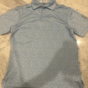 Peter Millar Light Blue Printed  Boys Polo golf Shirt size Medium